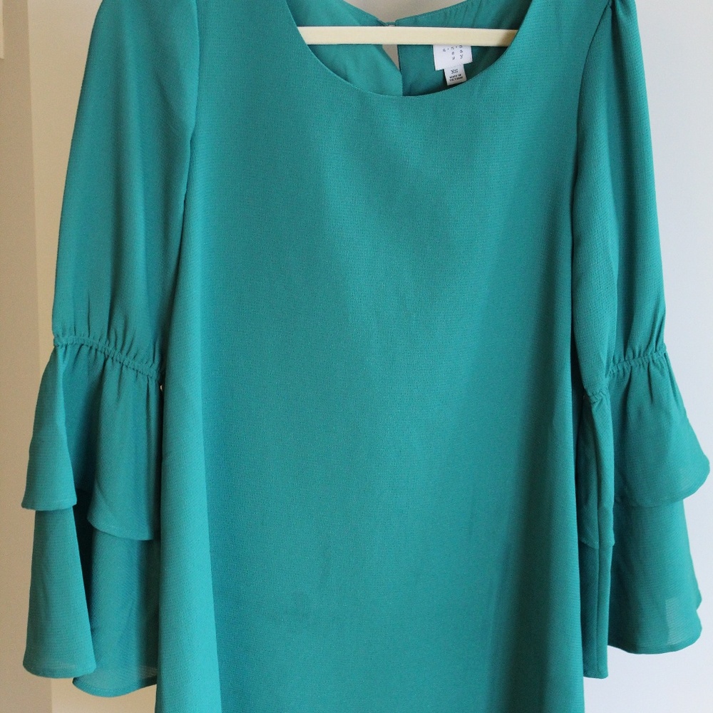 Emerald Green Dress with Bell Sleeves